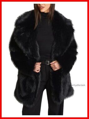 Womens Shaggy Faux Fur Coat Fluffy Midi Long Sleeve Winter Jacket Midi